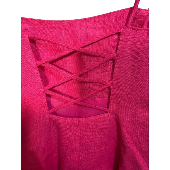 Kamisato Fuchsia Linen Strappy Dress Size 4 Made In USA - Picture 4 of 7